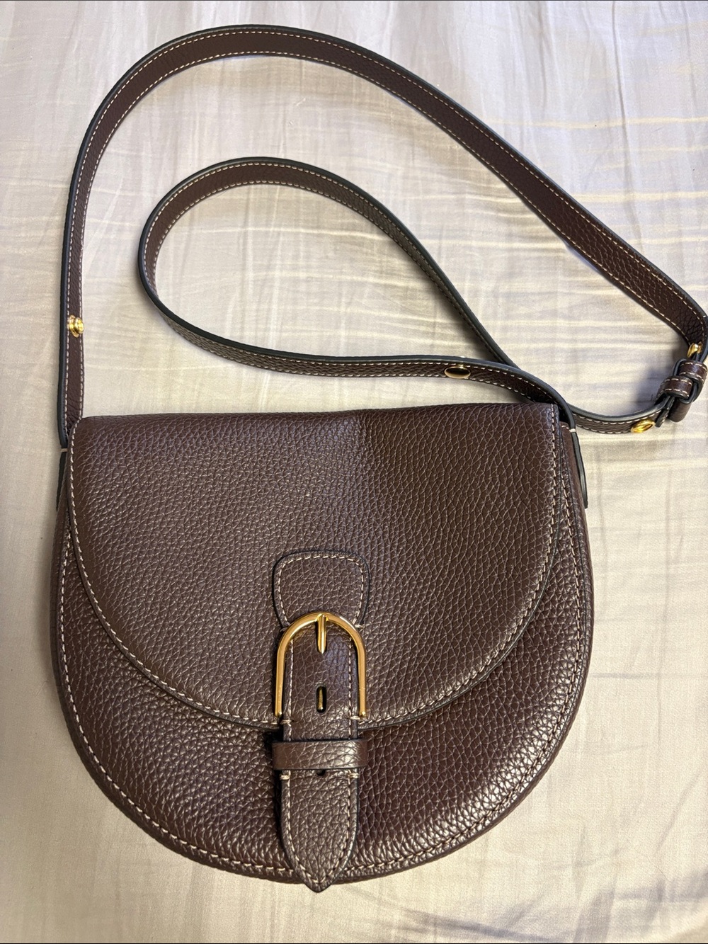 Fossil Dark Brown Pebbled Leather Crossbody Saddle Bag